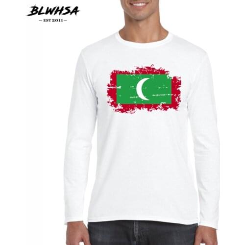 BLWHSA Plus Size S- XXL Classic Men T Shirt Long Sleeve O neck Maldives Flag Nostalgic StyleMens T-shirt Cotton Tees Tops
