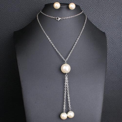 70CM Gold Color Stainless Steel Ball Pendant Necklace and Stud Earrings Jewelry Set Sweater Chain For Women Wholesale SGIAAABA