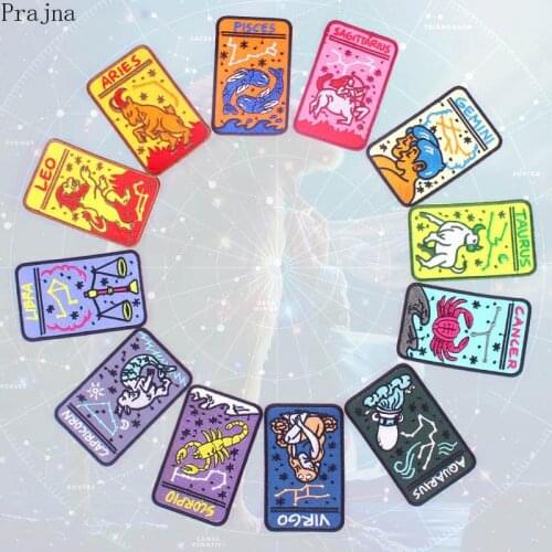Prajna Cartoon Cute Constellation Card Patch Leo Capricorn Taurus Embroidered Iron On Patches For Clothes Jacket Patch Applique