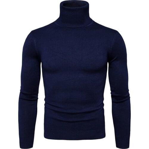 Mens Turtleneck Winter Warm Sweater Men pullover sweater Solid Knitted Mens Sweaters Casual Male Double Collar Slim Fit Pullover