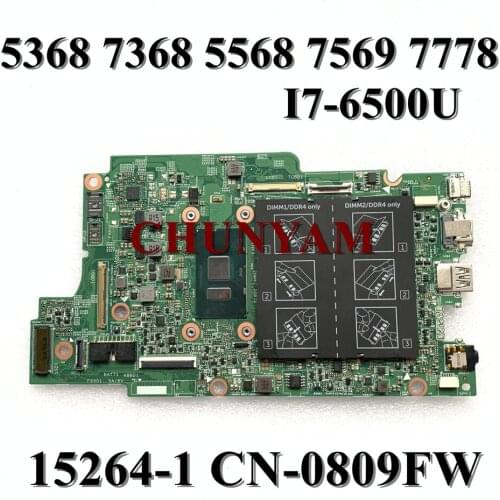NEW I7-6500U For Dell Inspiron 13 5368 7368 5568 7569 7778 Laptop Motherboard 15296-1 X41DX CN-0809FW 809FW Mainboard 100%TEST