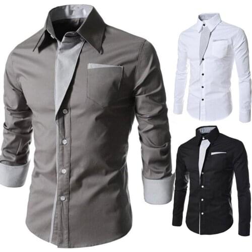 2020 New Fashion Men Stand Collar Lapel Multi Pocket Workwear Long Sleeve Color Block Button up Shirt Casual Shirt Top Gift