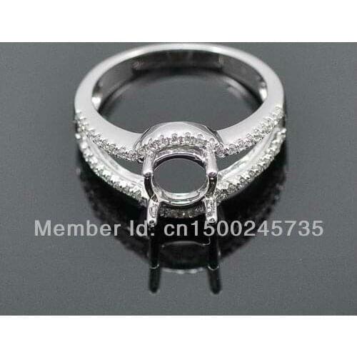 Solid 14kt white gold 7mm round natural diamond semi mount ring engagement ring