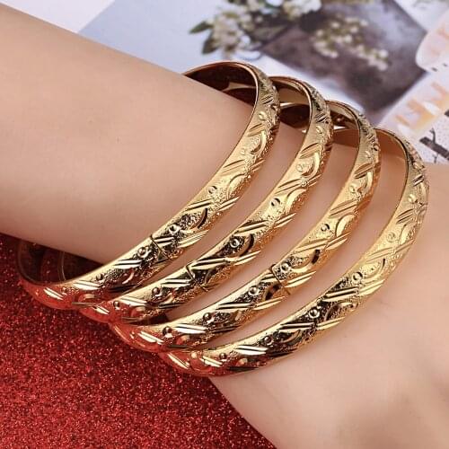 Openable Dubai Gold Bangles Women Men 4pcs Gold Bracelets African European Ethiopia Girls Jewelry Bride Bangles Gift