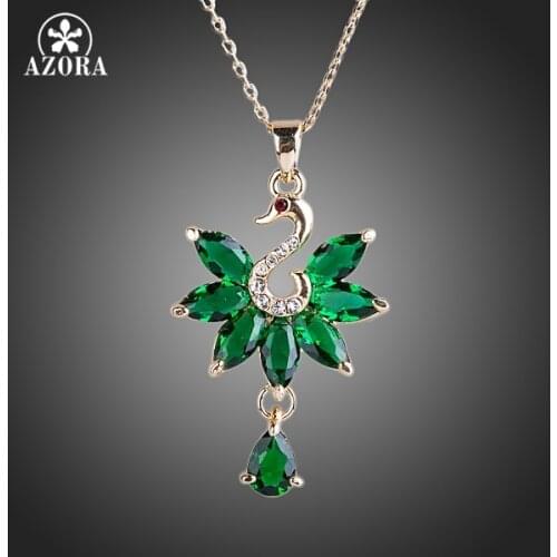 AZORA Marquise Cut Swan Green CZ Pendant Necklace TN0125