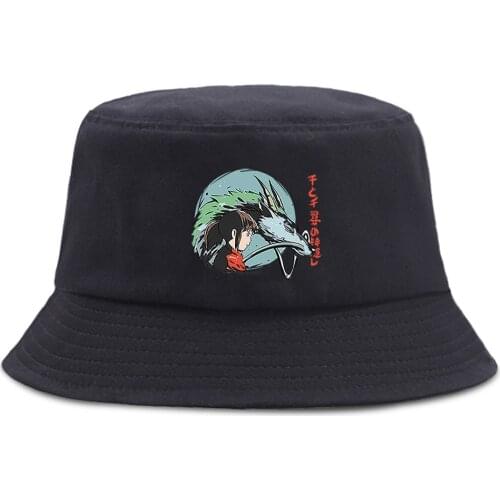 Spirited Away Cute Print Bucket Hat Women Casual Fisherman Caps Outdoor Foldable Beach Cap Sun Shade Fishing Summer Panama Hats