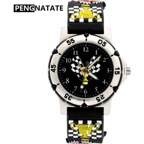 PENGNATATE Children Watches 3D Karting Bracelet Wristwatch Silicone Blue Strap Clock Fashion Kids Cartoon Watch for Boys Gifts