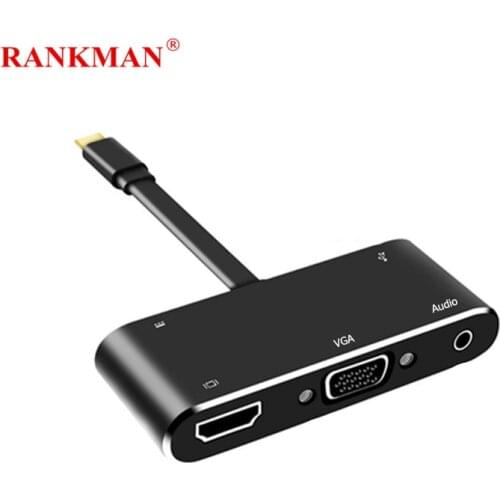 Rankman Type-C to 4K HDMI-compatible VGA USB 3.0 C Aux Adapter for MacBook Samsung S9 Dex Surface Pro Xiaomi 10 TV Projector PS5