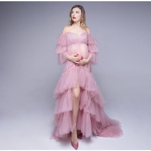 Maternity Women Evening Dresses Sexy Off Shoulder Robes for Photo Shoot Baby Shower Ruffle Women Photography Robe Real Images