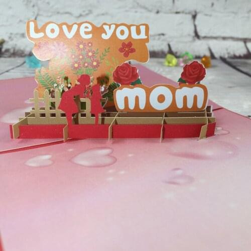 3D Handmade Flower Printed LOVE YOU MOM birthday Paper Greeting Cards PostCard Thanksgiving Mothers Day Grandma Gift