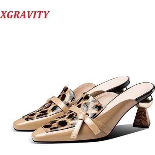 XGRAVITY New Abnormal Heels Summer Heel Strange Elegant High Heel Sandals Fashion Women Chunky Shoes Point Toe Slippers B047