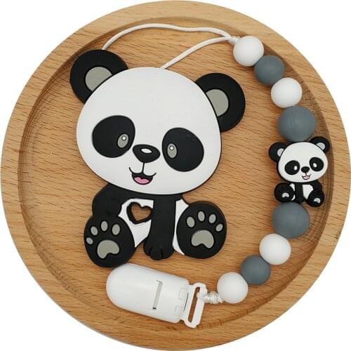 Silicone Teethers Happy Nipple Holder Cartoon Panda Shape Food Grade Baby Teething Beads DIY Pacifier Chain Set For Baby Product