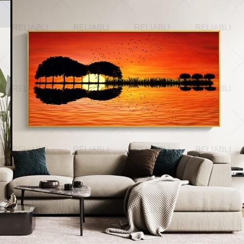 Sunset Lake Forest Tree Modern Canvas Painting Landscape Posters and Prints HD Wall Pictures for Living Room Home Decoration