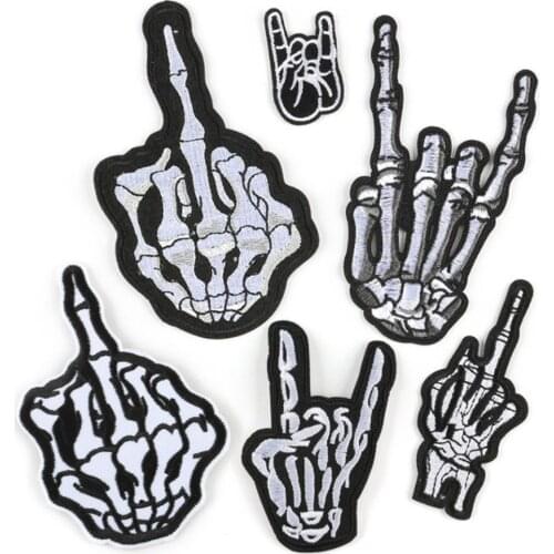 Fabric Embroidered Skull Hand Patch Cap Clothes Stickers Bag Sew Iron On Applique DIY Apparel Sewing Clothing Accessories BU500