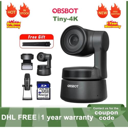 OBSBOT Tiny AI Powered PTZ Webcam 1080p Full HD 1080p Video Conferencing, Recording and Streaming Black