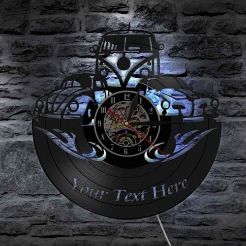 Camper Van Vinyl Record Wall Clock Home Decor Personalized Your Name Logo Car Number Campervan Retro Car Custom Hanging Watch