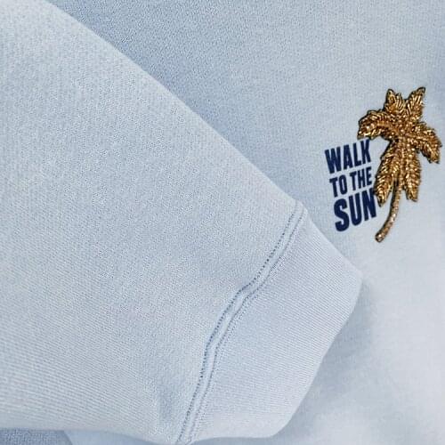 Women Embroidered Blue Hoodie Spring Autumn Casual Female O Neck Long Sleeve Pullover Sweatshirt Top