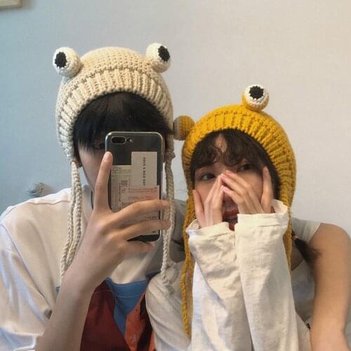 Winter 2020 Women Frog Hat Crochet Knitted Hat Costume Beanie Hats Cap Women Gift Baby Anime Hat Photography Prop Party