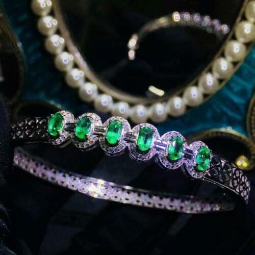 Shilovem 925 sterling silver real green Emerald cuff Bracelets fine Jewelry women trendy wedding gift wholesale lsz2.50501agml