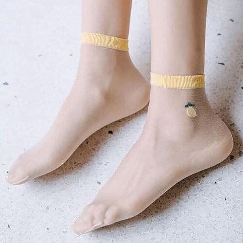 Q Women Color Socks Korea Style Women Socks New Girls Women Fashion Thin Funny Socks Breathable Transparent Cute Fruit