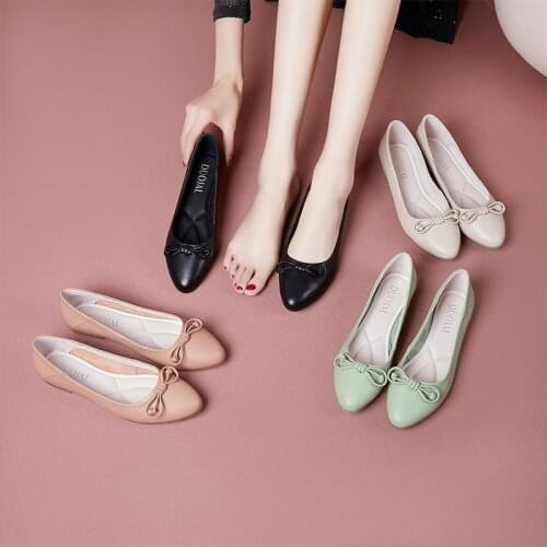 Women Flat Shoes Genuine Leather Genuine Leather Casual Shallow Point Toe Zapatos De Mujer Egg Roll TPR Soft Sole