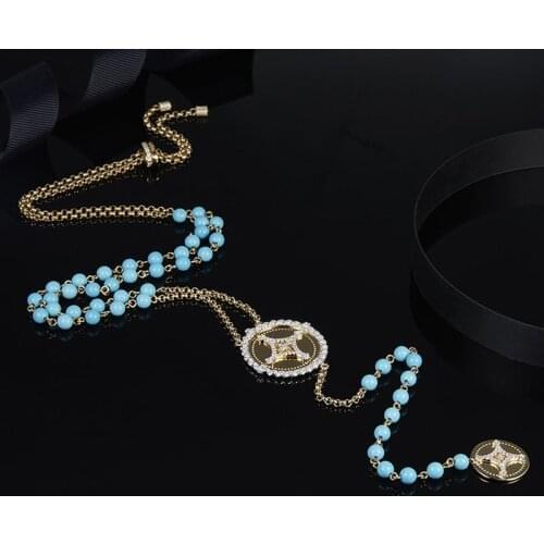 SLJELY 925 Sterling Silver Yellow Gold Color Round Turchese Zircon SOLSEIL Necklace Adjustable Long Chain Women Fine Jewelry