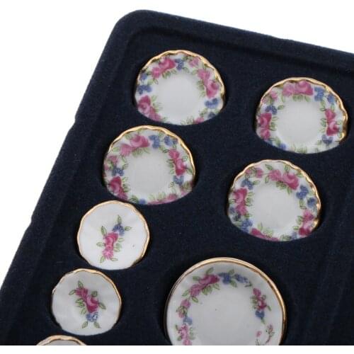 1/12 Dollhouse Miniature Rose Flowers Design Porcelain Dinning Ware Tea Set Cup Pot Saucer 40pcs