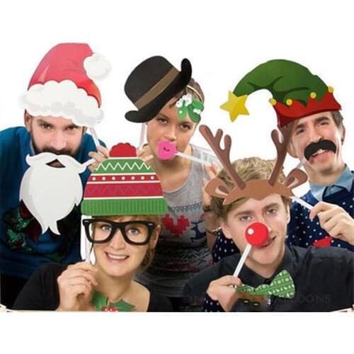 1Set Christmas Photo Booth Props Funny Funny Mask Merry Christmas Photobooth Happy New Year Christmas Party Decoration Navidad