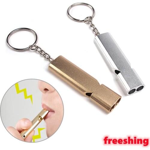 1pcs Survival Whistle Outdoors High Decibel Portable Keychain Whistle Stainless Steel Double Pipe Emergency Multifunction Tools