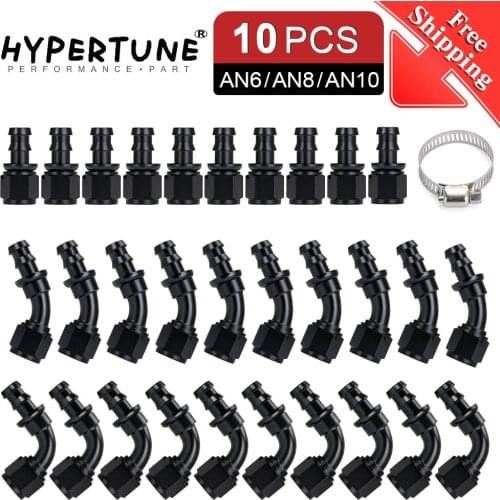 10PCS Universal AN6 8 10 Push-on Hose End Fittings Fuel Oil Cooler Hose Fitting 0 45 90 180 Degree Reusable Connection Adapter