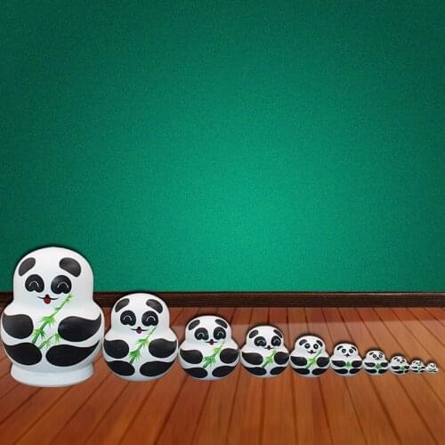 10pcs Green Panda Russian Nesting Dolls High Quality Dry Basswood Matryoshka Doll Toys Hobbies For Children Gift Decoration L30
