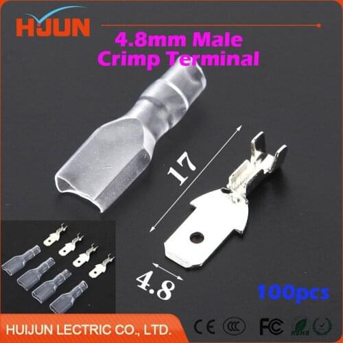 100pcs/lot 4.8mm Male Crimp Terminal SpliceSpade Connector Splice With Case