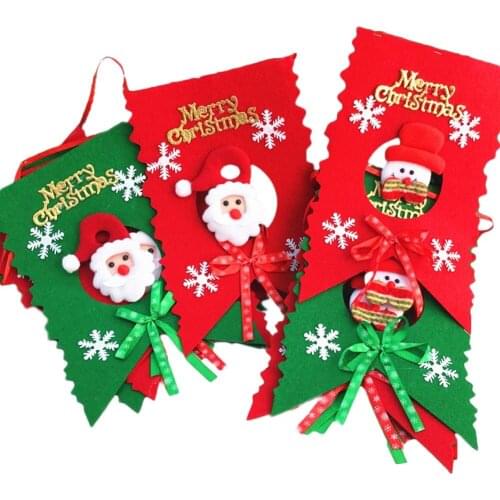 2.6 M Snowman Ornaments Set 6 flags Enfeites De Natal Colorful Christmas New Year Hanging Flag Party Decoration 30*18CM