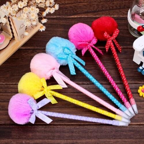 48pcs/lot plush ball pen cute cartoon creative ballpoint pen students prize promotion gift office school stationery