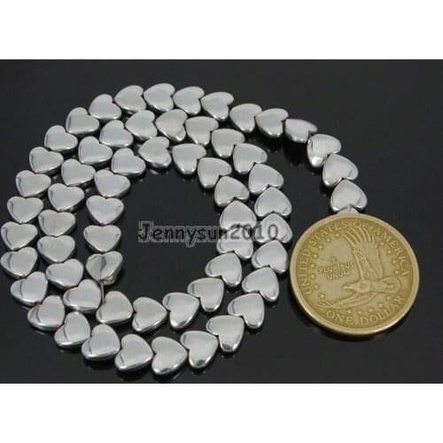 Natural Hematite Gems Stones 8mm Flat Heart Beads Non Magnetic Metallic Silver Jewelry Making 5 Strands/Pack
