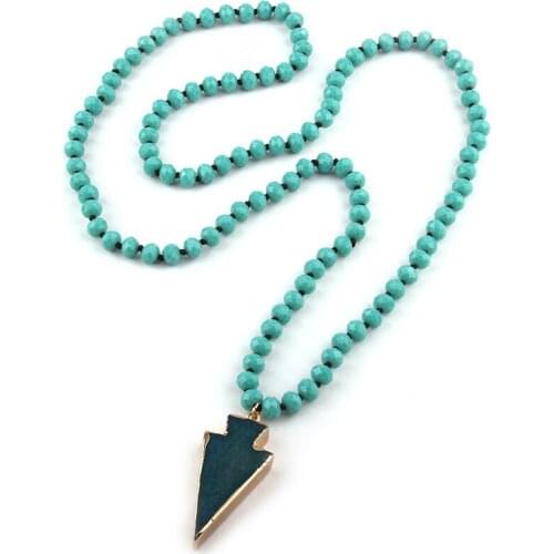 Free Shipping Fashion Bohemian Tribal Jewelry BlueLong Crystal Knotted Arrowhead Necklaces For Women Ethnic Necklace