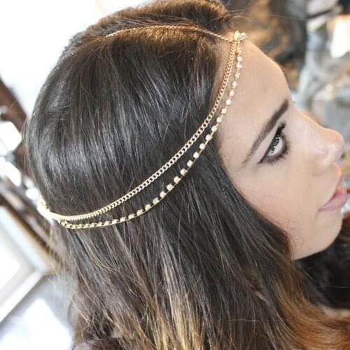 Bohemian Fan Metal Tassel Chain Rhinestone Princess Head Hoop Headdress Women Fasion Fine Hair Accessories Girl Hairwear Jewelry
