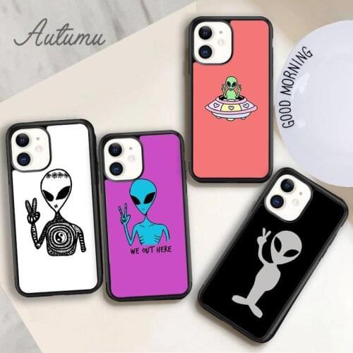 Peace Alien Phone Case for iPhone 11 12 Pro Max mini X XR XS SE 2020 5 6S 7 8 Plus Samsung Galaxy S8 S9 S10 Cover shell