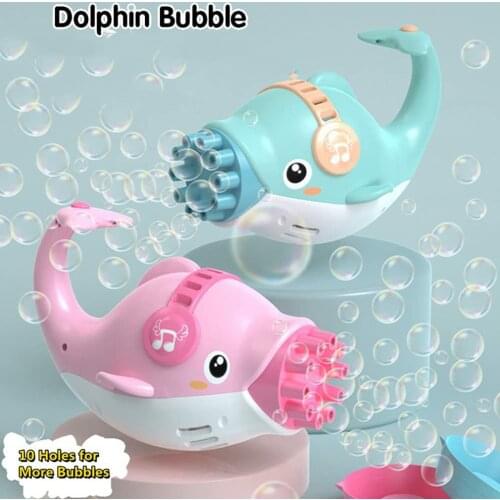 Kids Dolphin Bubble Blower Automatic Gun Toys Summer Soap Water Bubble Machine 2-in-1 Electric Bubble Machine For Children Gift