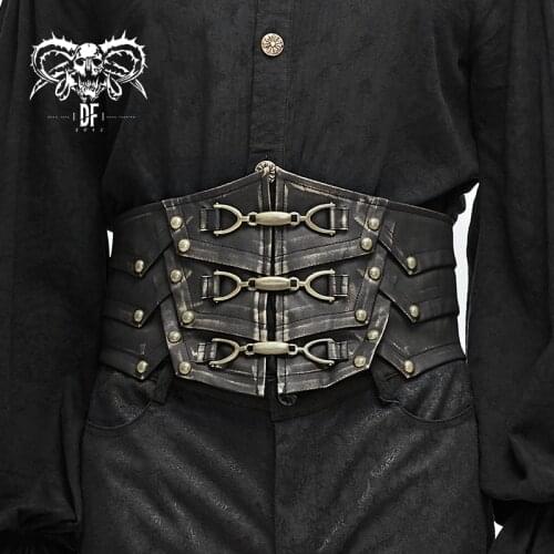 Devil Fashion Mens Punk Vintage Pu Leather Waist Girdle Steampunk Adjustable Rope Stage Performance Cosplay Accessories