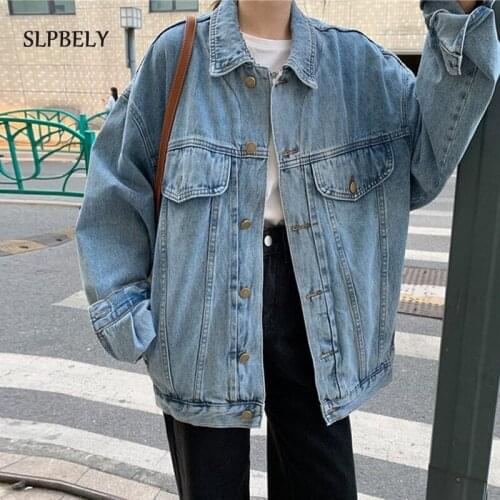 SLPBELY Jean Jacket Women Clothes Oversized Jeans Denim Coat Korean Coats 2021 Sping Autumn Casual Harajuku Jackets for Women