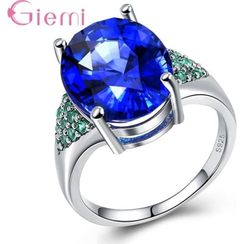 Factory Sell 925 Sterling Silver Engrave S Stamp Woman Finger Ring Party Engagement Jewelry with Blue/Green Zircon