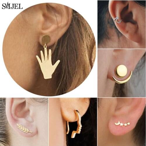 SMJEL Trendy Bohemian Vintage Earrings Jewelry Korean Style Hand Star Moon Wave Leaf Stud Earring piercing Best Gift for Women