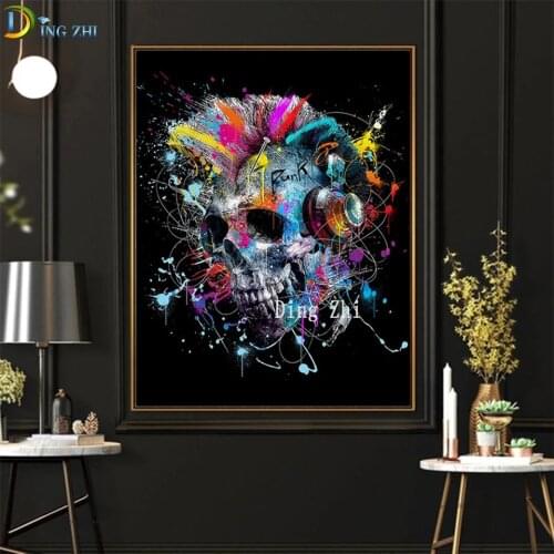 Doodle Colorful Scary Skulls 5D DIY Diamond Painting Full Square Round Rhinestone Art Diamond Embroidery Mosaic Home Decor Kits