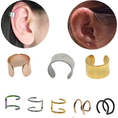 2Pcs No Pierced Ear Clip Cross C Shape Clip On Earrings Ear Cuff Women Earrings Fashion Stainless Steel Jewelry Ear Wrap Earcuff