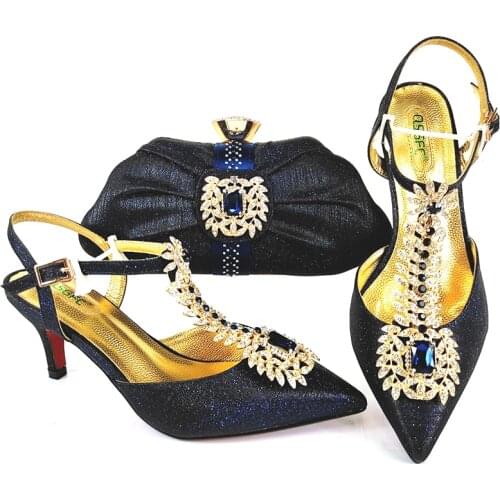 Doershow African new coming Italian Shoes And Bag Sets For Evening Party With Stones D.BLUE Italian Handbags Match Bags! SJU1-1