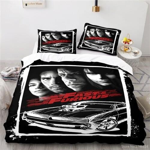 Fast & Furious Series Bedding Set Car Racing 3D Movie Print Duvet Cover Set Home Textile Bedclothes Twin Full Queen King Size