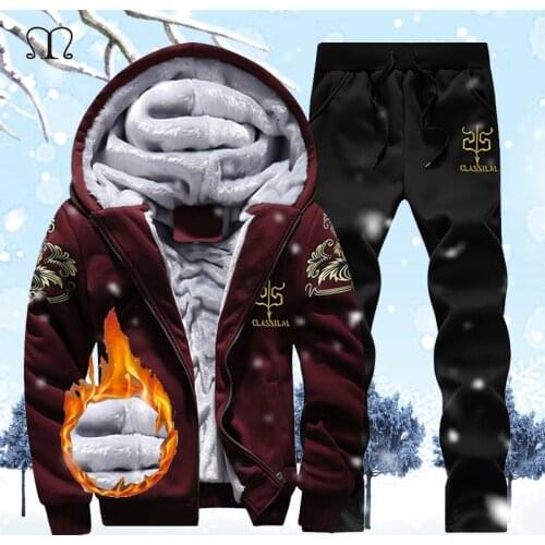 2 Pieces Sets Tracksuit Men New Brand Autumn Winter Thick Hooded Sweatshirt Coat+Pants Male Outfit Sportswear Set Chandal Hombre