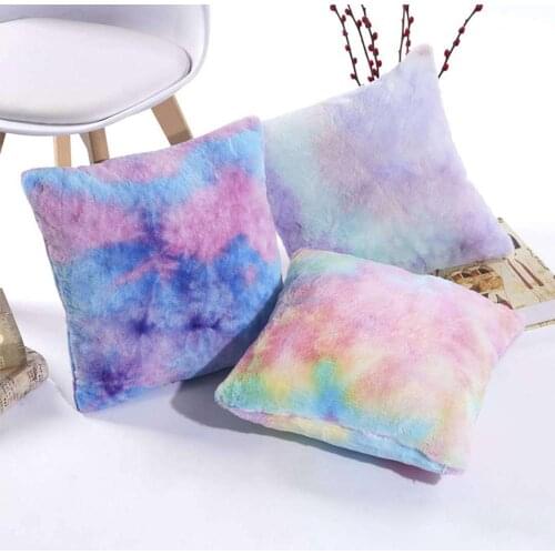 Gradient Faux Fur Short Plush Cushion Cover Colorful Tie Dyed Pillowcase Rainbow Throw Pillow Sofa Car Chair Hotel Home Decor