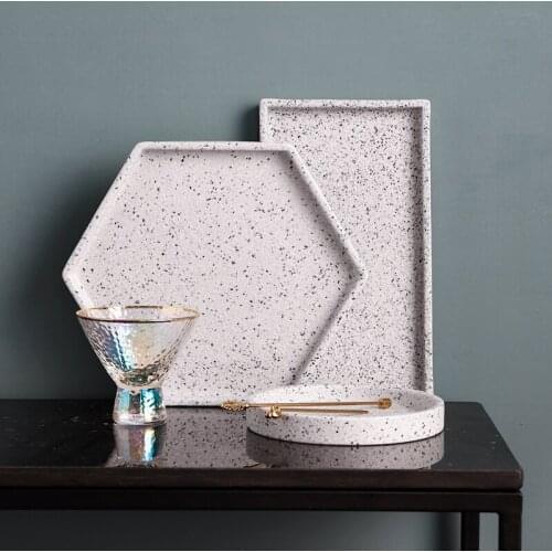 Creative Terrazzo Ceramic Plate Western Steak Plate Jewelry Storage Tray European-style Household Decorative Hexagon Plate